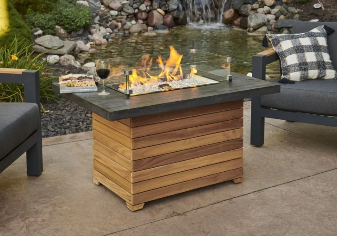 44" Darien Rectangular Gas Fire Pit Table With Everblend Top