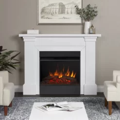 64" Manus White Electric Fireplace