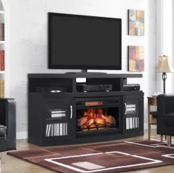 59.9" Cantilever Media Mantel Engineered Black Oak Electric Fireplace