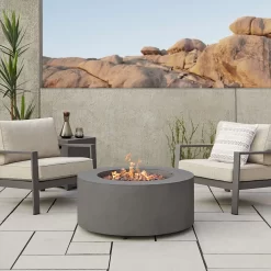 36" Aegean Weathered Slate Round Propane Fire Table With Natural Gas Conversion Kit