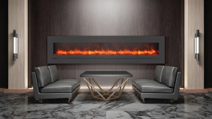88" Sierra Flush Wall Mount Electric Fireplace W/ Steel Surrounding With Clear Media