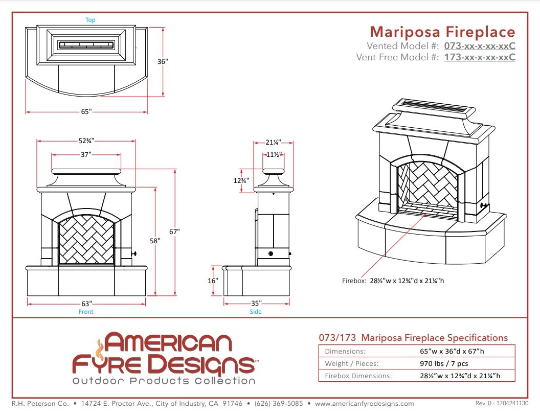 65" Mariposa Classic Outdoor Fireplace - Image 2