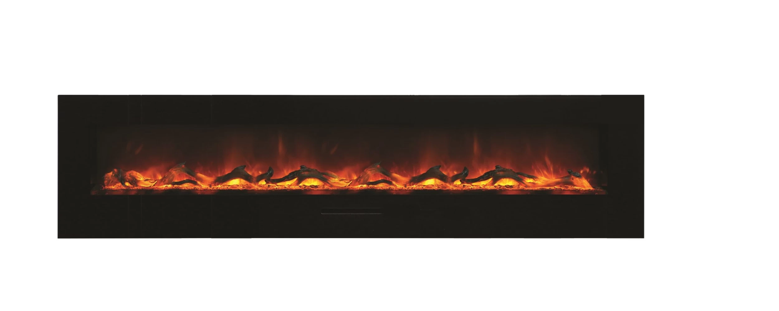 88" Amantii Flush Mount Electric Fireplace W/ Black Glass Surrounding With Log Set - Image 2