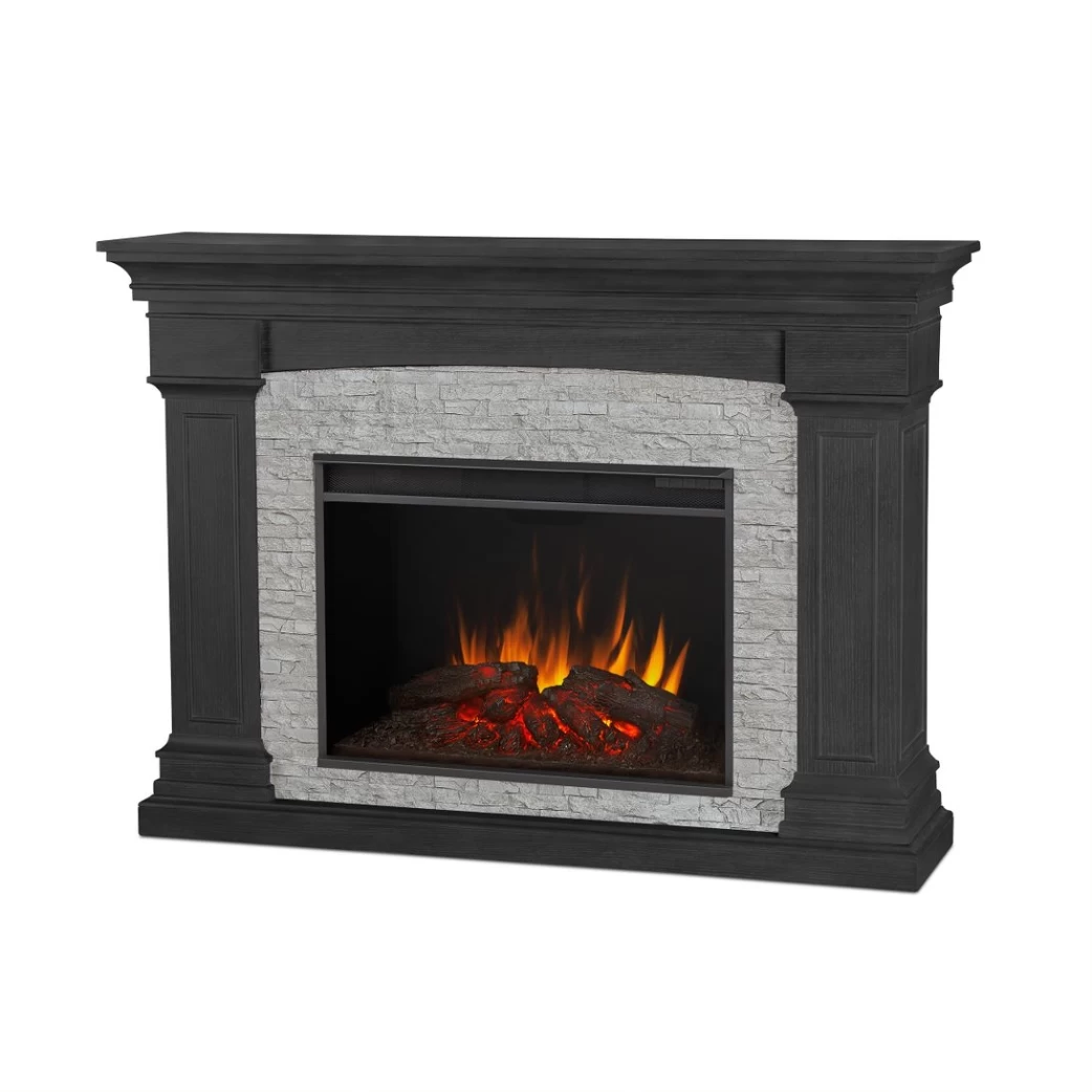 63" Deland Grand Real Flame Gray Stone Electric Fireplace - Image 3