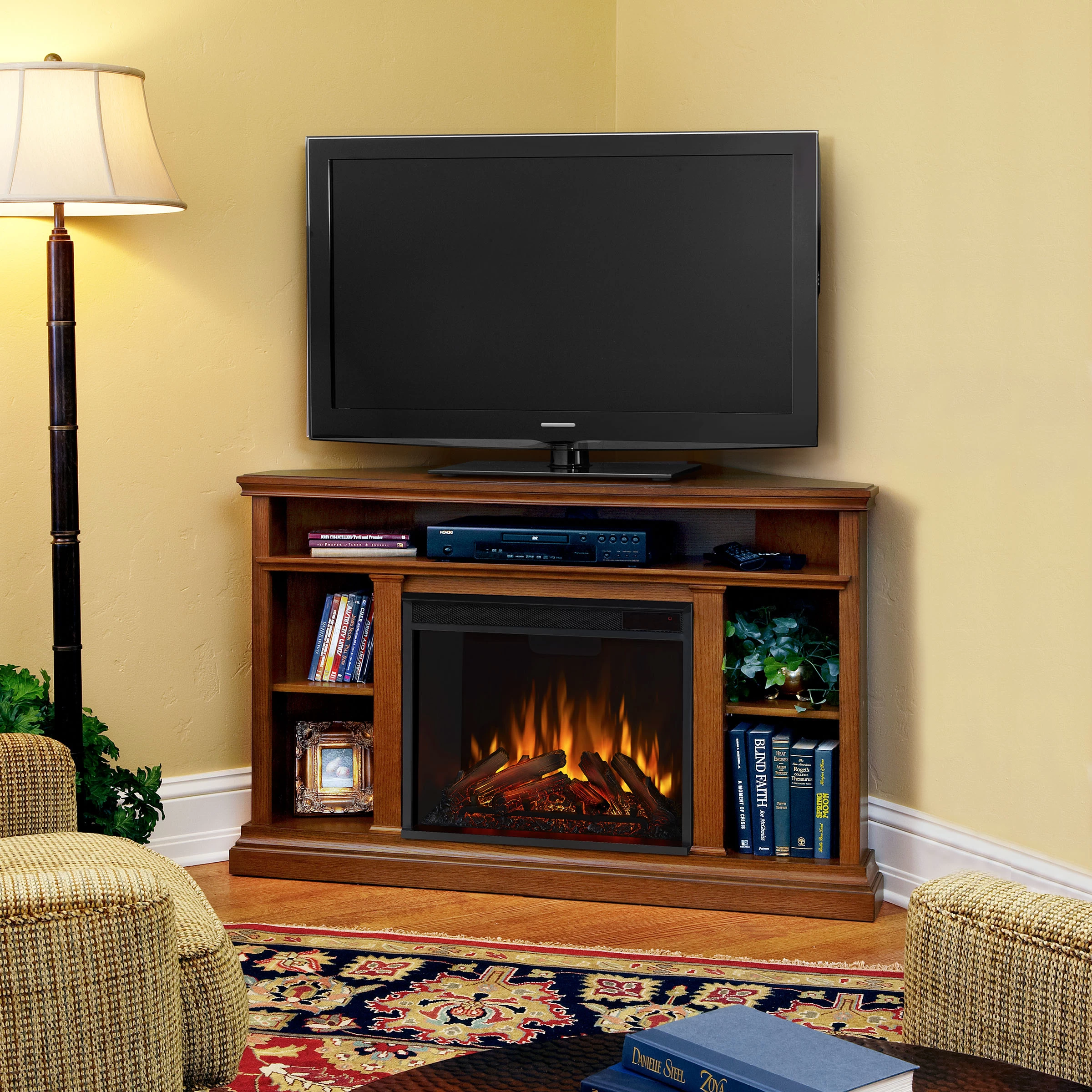 50.75" Churchill Oak Entertainment Center Corner Electric Fireplace