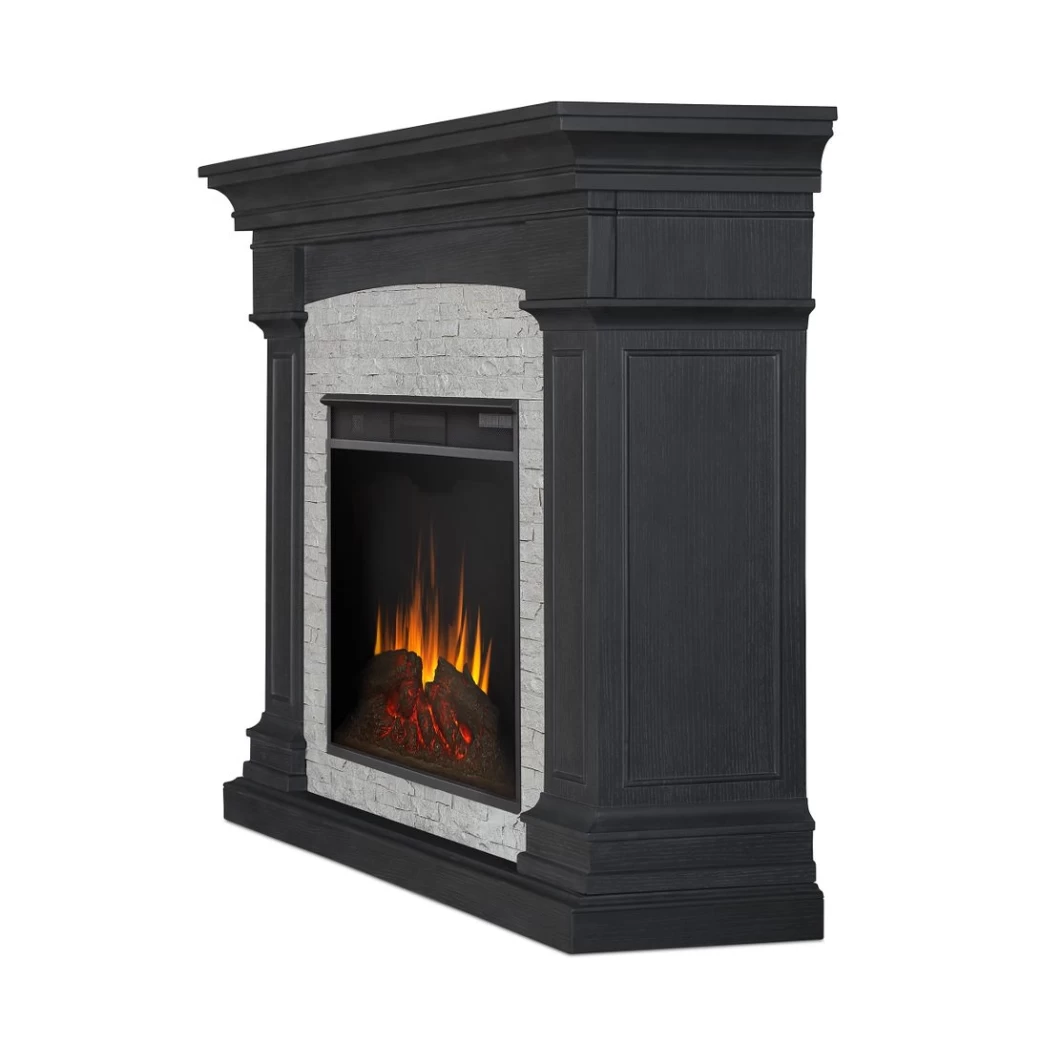 63" Deland Grand Real Flame Gray Stone Electric Fireplace - Image 4