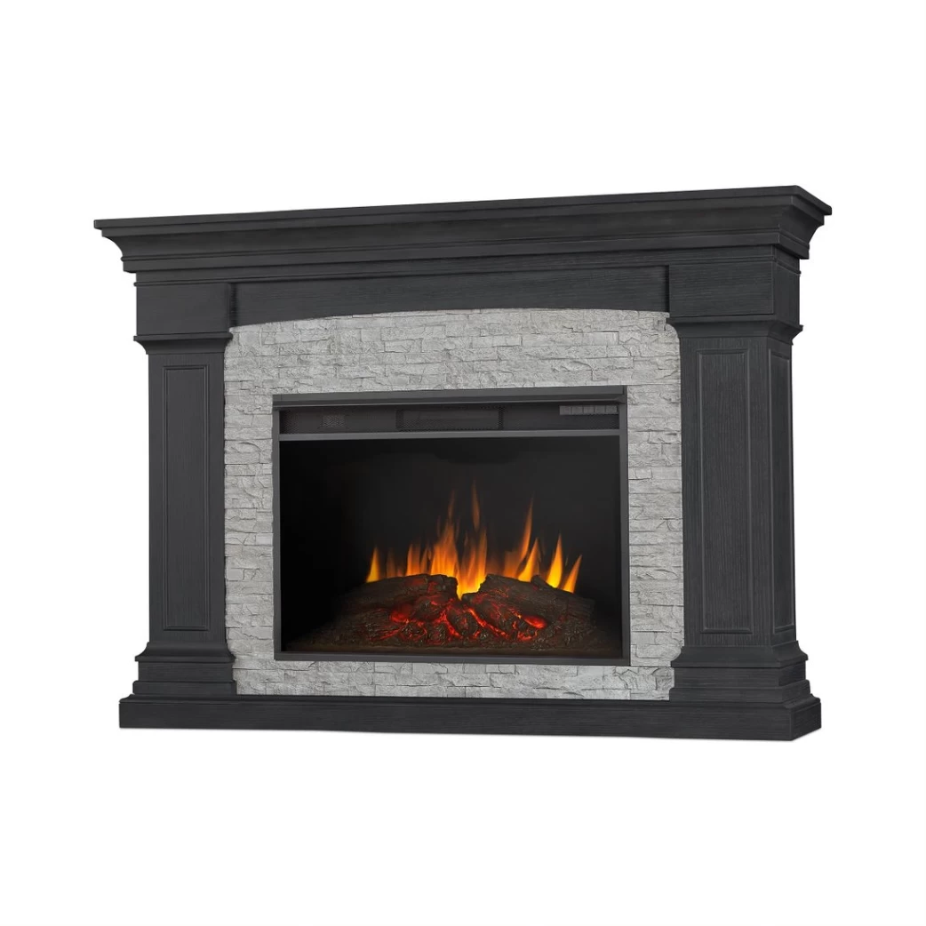 63" Deland Grand Real Flame Gray Stone Electric Fireplace - Image 6