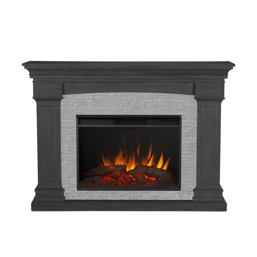 63" Deland Grand Real Flame Gray Stone Electric Fireplace - Image 7