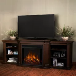 75.5" Valmont Chestnut Oak Entertainment Center Electric Fireplace