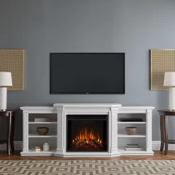 75.5" Valmont White Entertainment Center Electric Fireplace