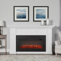 74" Alcott Real Flame White Electric Fireplace