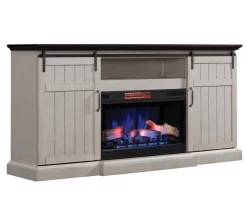 77" Cabaret Weathered White TV Stand Infrared Electric Fireplace