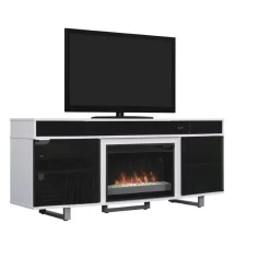 72" Enterprise High Gloss White Crystal Bed TV Stand Infrared Electric Fireplace
