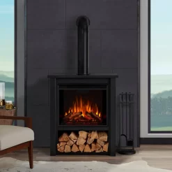 32" Hollis Real Flame Black Electric Fireplace Stove
