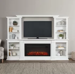 108" Monte Vista White TV Stand Electric Fireplace