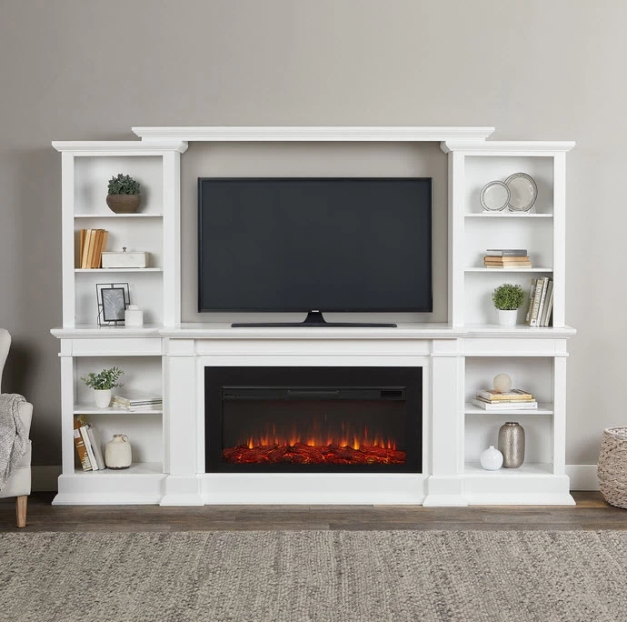 108" Monte Vista White TV Stand Electric Fireplace