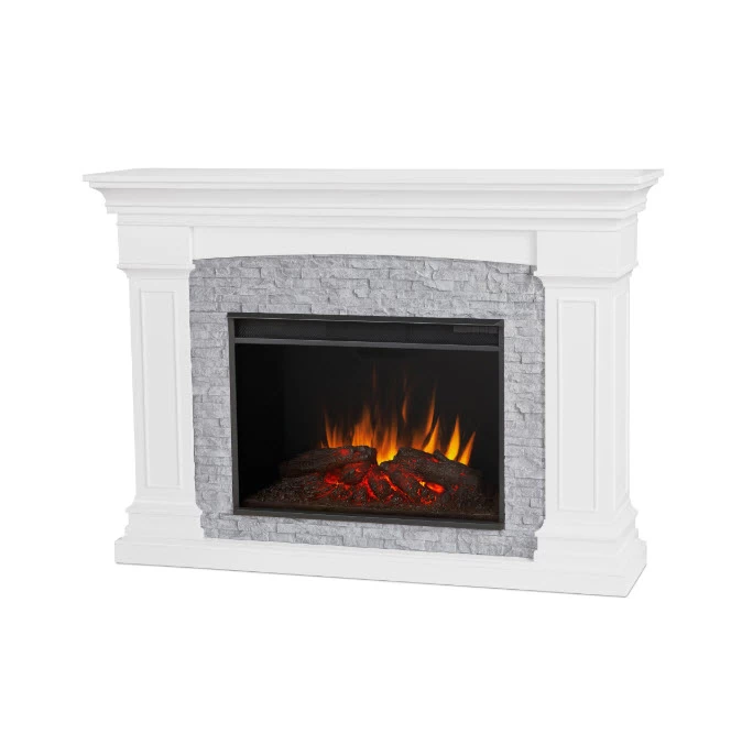 63" Deland Grand Real Flame White Electric Fireplace - Image 2
