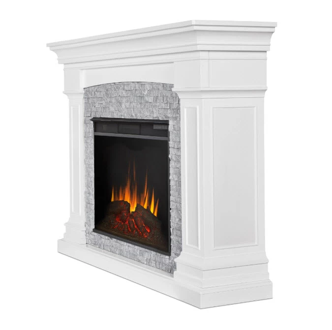 63" Deland Grand Real Flame White Electric Fireplace - Image 3
