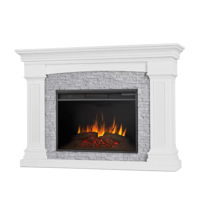63" Deland Grand Real Flame White Electric Fireplace - Image 4