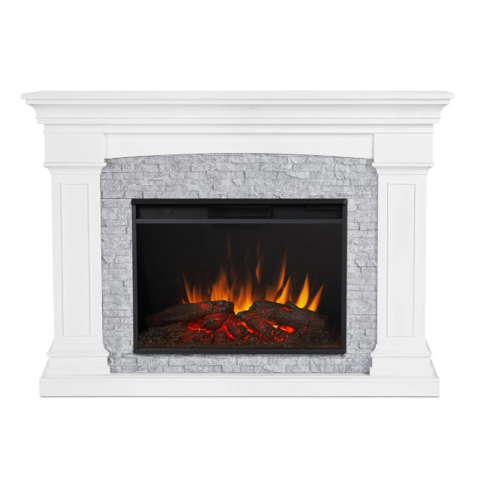 63" Deland Grand Real Flame White Electric Fireplace - Image 5