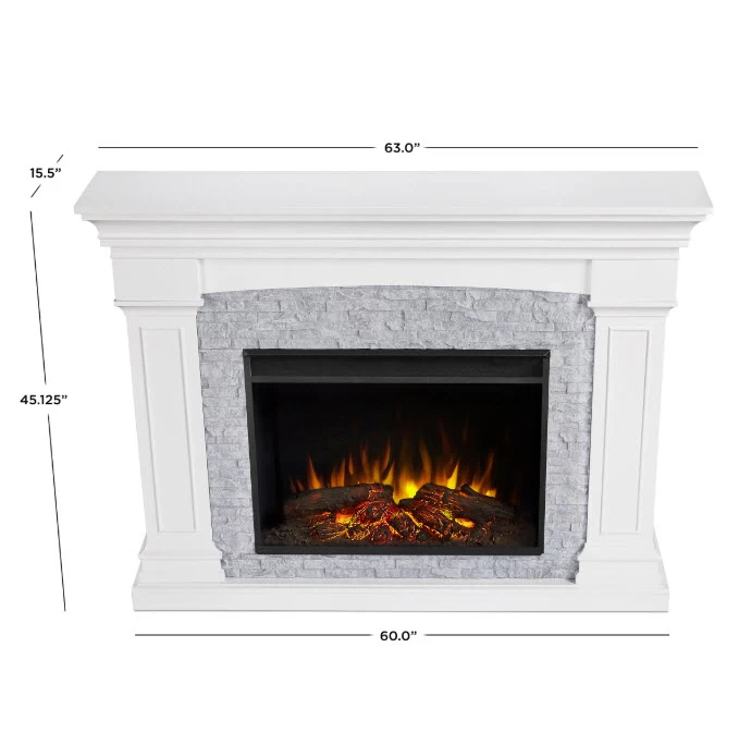 63" Deland Grand Real Flame White Electric Fireplace - Image 9